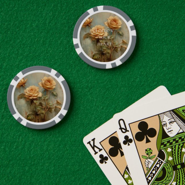 Jetons De Poker Roses Fleuris de Pêche Romantiques (Table de poker (double))