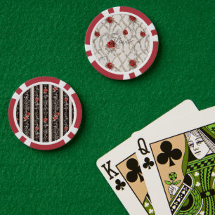 Jetons De Poker Roses Rouges Faux Bois Floral Amour