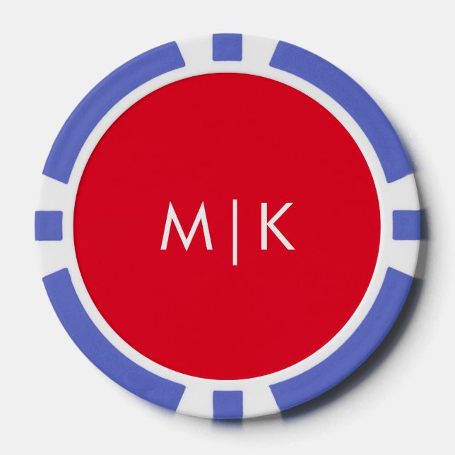 Jetons De Poker Rouge et blanc | Monogramme moderne (Recto)