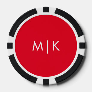 Jetons De Poker Rouge et blanc   Monogramme moderne