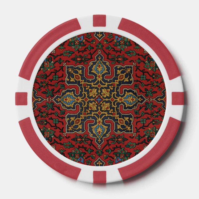 Jetons De Poker Rouge et bleu classique, Motif de tapis persan (Recto)