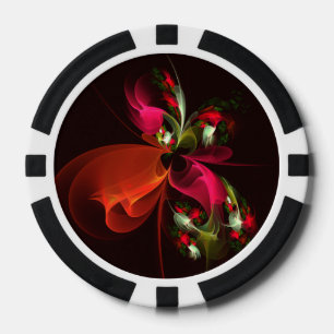 Jetons De Poker Rouge Vert Floral Moderne Art Abstrait Motif #02