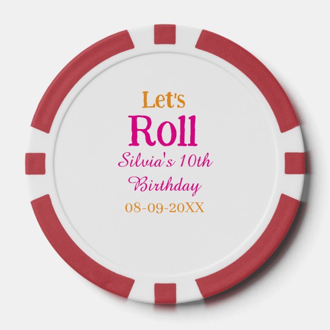 Jetons De Poker Roulons heureux 10e anniversaire ajouter nom retro (Recto)