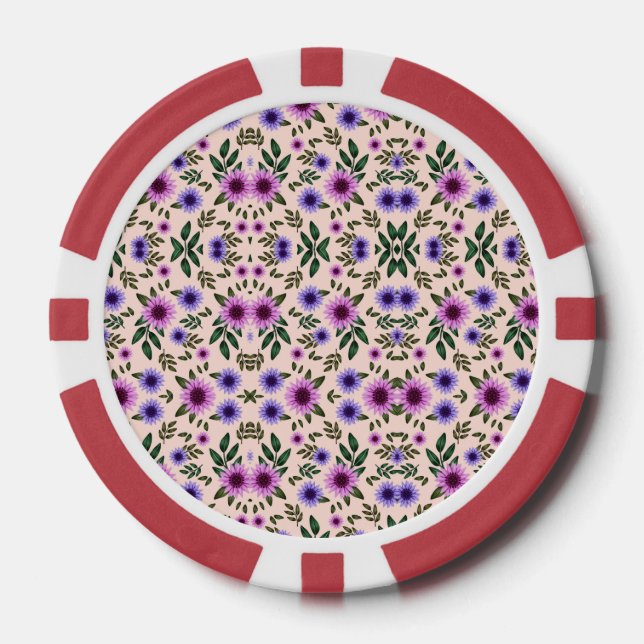 Jetons De Poker Round poker chip with a floral pattern  (Recto)