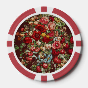 Jetons De Poker Ruban à motif floral de rose victorienne bordeaux 