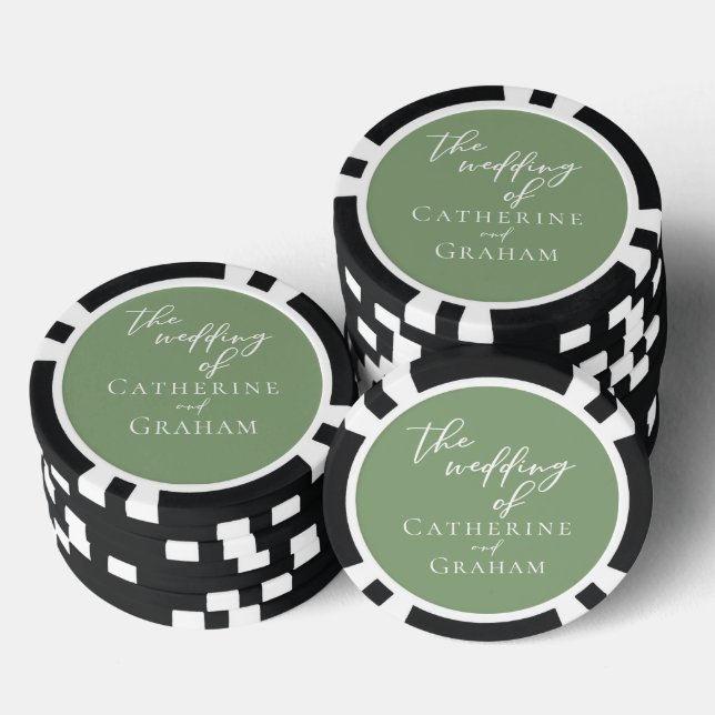 Jetons De Poker Sage Green White Typographie Mariage personnalisé (Empiler)