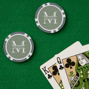 Jetons De Poker Sage Vert Elégant Personnalisé Monogramme & Nom