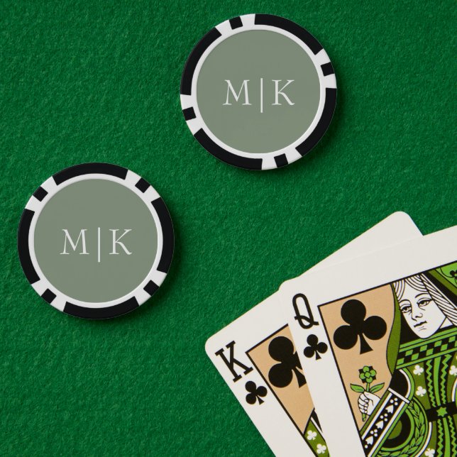 Jetons De Poker Sage vert et blanc | Monogramme moderne (Table de poker (double))