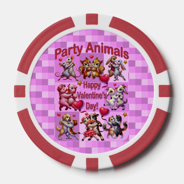 Jetons De Poker Saint Valentin Couples dansants "Animaux de fête" (Recto)