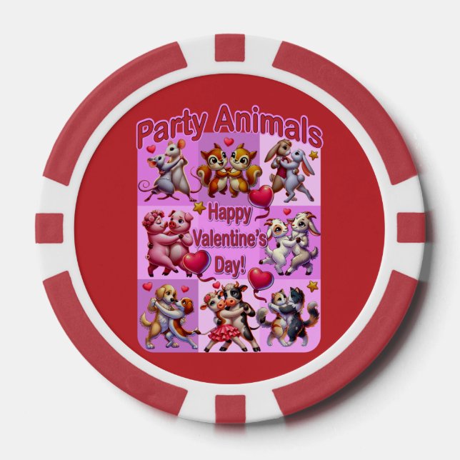 Jetons De Poker Saint Valentin Couples dansants "Animaux de fête" (Recto)