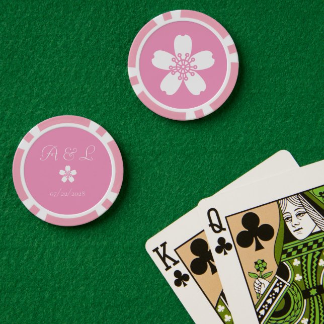 Jetons De Poker Sakura de charme en rose pétale (Table de poker (double))