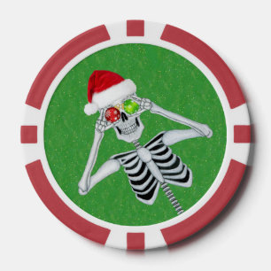 Jetons De Poker Santa Hat Squelette Oeil ornemental sur les étince