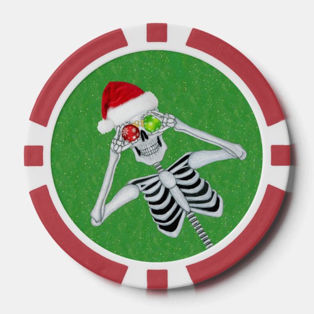 Jetons De Poker Santa Hat Squelette Oeil ornemental sur les étince (Recto)