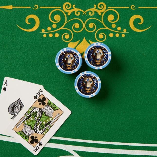 Jetons De Poker Saphir Bleu Et Lion Doré, (Table de poker (pile))