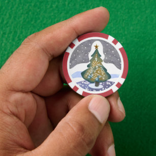 Jetons De Poker Sapin de Noël Peinture hivernale à l'aquarelle