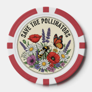 Jetons De Poker Sauver le pollinisateur avec abeille, papillon et