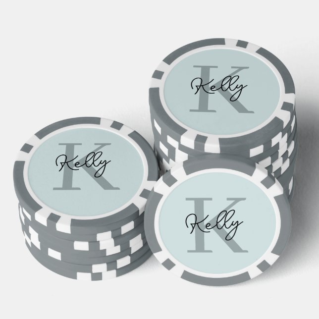 Jetons De Poker Script de Monogramme bleu aquatique moderne (Empiler)