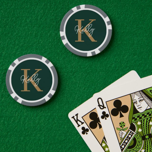 Jetons De Poker Script moderne Emerald Green Gold (Table de poker (double))