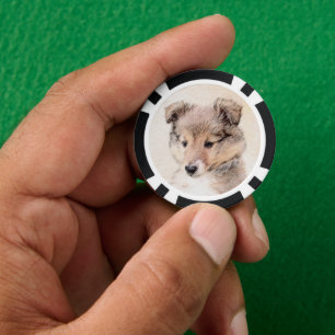 Jetons De Poker Shetland Sheepdog Puppy Peinture Chien original ar