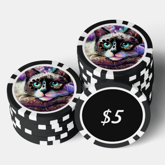 Jetons De Poker Siamese Kitty Chat Crocus Floral Violet Turquoise  (Empiler)