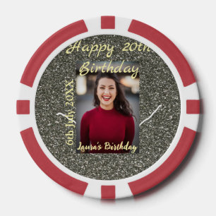 Jetons De Poker Silverglitter photo 20e anniversaire ajouter nom d