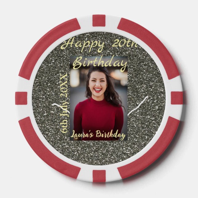 Jetons De Poker Silverglitter photo 20e anniversaire ajouter nom d (Recto)