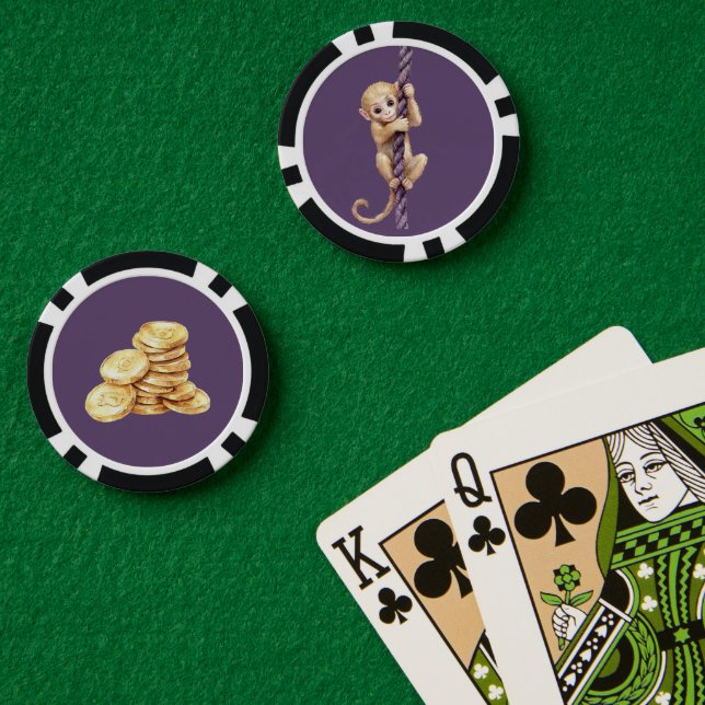 Jetons De Poker Singe de pièce d'or corde violette (Table de poker (double))