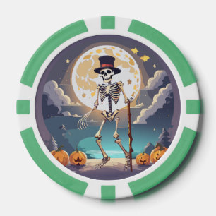 Jetons De Poker Skeleton Dansant Sous La Lune Halloween