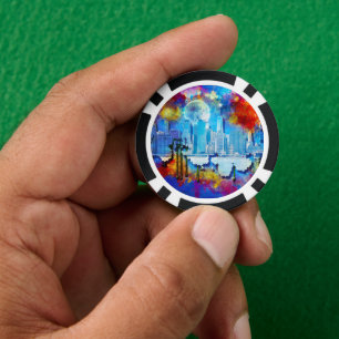 Jetons De Poker SlipperyJoe NYC graffiti lune entourée de tourbill