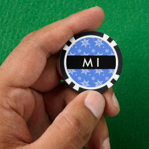 Jetons De Poker Snowflakes blanc, Bleu, Votre nom, Personnaliser