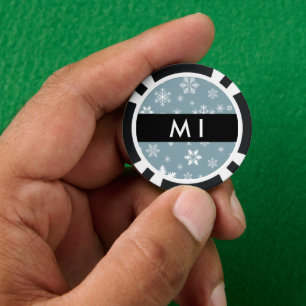 Jetons De Poker Snowflakes blanc, Grey, Votre nom, Personnaliser