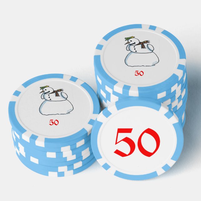 Jetons De Poker Snowman bleu clair 50 puce de poker rayé (Empiler)