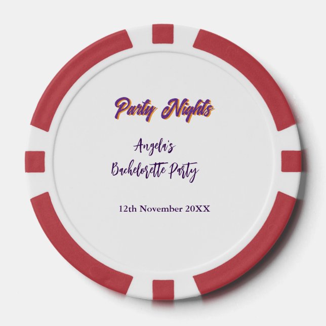 Jetons De Poker Soirées de fête nom de la fête de bachelorette dat (Recto)