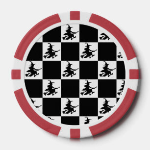 Jetons De Poker Sorcière volante à carreaux noir et blanc
