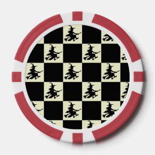 Jetons de poker sorcière volante à carreaux noirs 