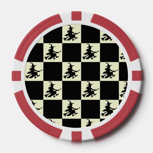 Jetons de poker sorcière volante à carreaux noirs  (Recto)