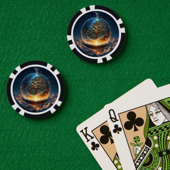 Jetons De Poker Sphère de Vie – L'Arbre du Monde Doré.  (Table de poker (double))