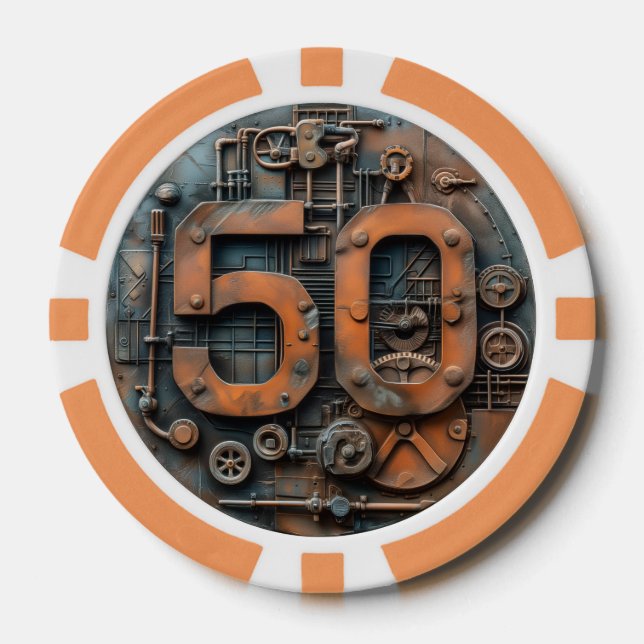 Jetons De Poker Steampunk $50 Poker Chip : Arcane Machina (Recto)
