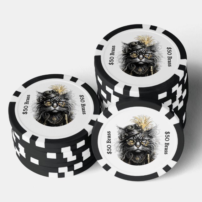 Jetons De Poker  Steampunk Cat Gambles with Brass FUN  (Empiler)