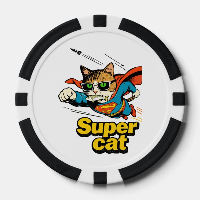 Jetons De Poker Super Chat Volant avec Poisson  (Recto)
