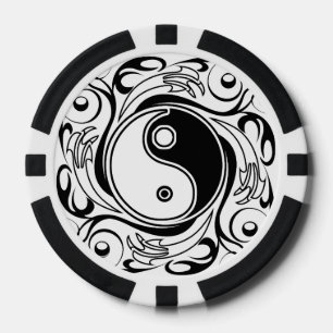 Jetons De Poker Symbole Yin & Yang noir et blanc de style tatouage