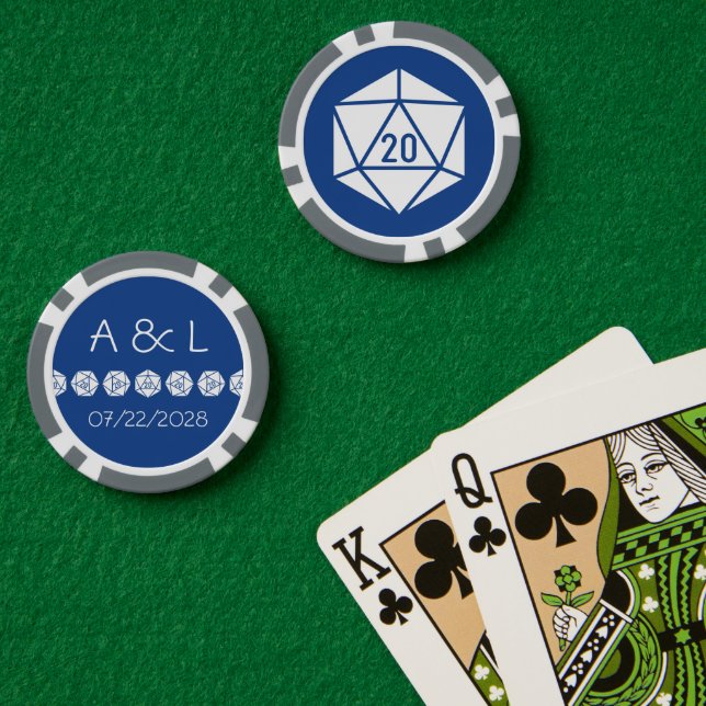 Jetons De Poker Table chic en bleu (Table de poker (double))