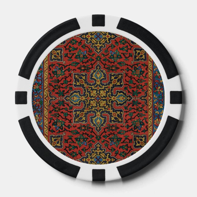 Jetons De Poker Tapis persan rouge bleu classique (Recto)
