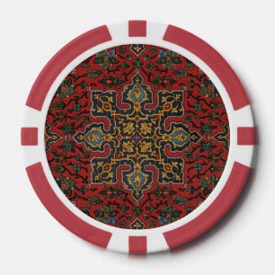 Jetons De Poker Tapis persan vintage motif rouge bleu arabesque