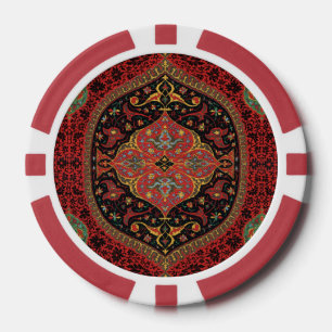 Jetons De Poker Tapis persan vintage motif rouge vert arabesque