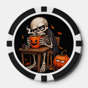 Jetons De Poker Tasse de Squelette Buvant une Citrouille Halloween