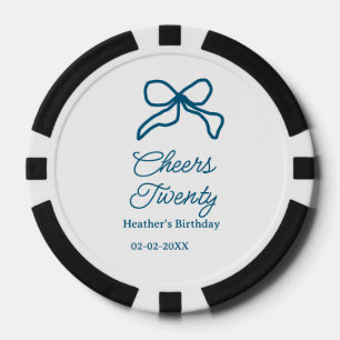 Jetons De Poker Tchin tchin vingt ruban d'anniversaire bleu nom da