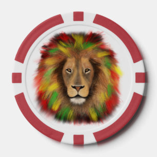 Jetons De Poker Tête de lion rasta rouge jaune vert dessin Jamaïqu