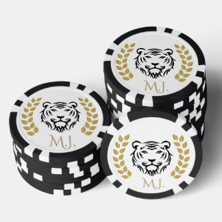 Jetons De Poker Tigre et laurier noir et or