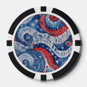 Jetons De Poker Tourbillons musicaux étoilés du quatre juillet